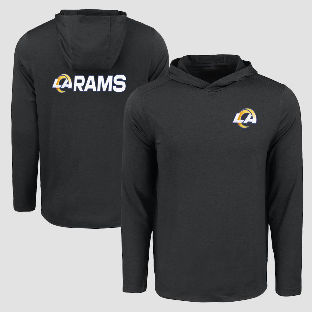 Men 2026 NFL Los Angeles Rams Hooded long sleeved T-shirt black 05->nfl t-shirts->Sports Accessory